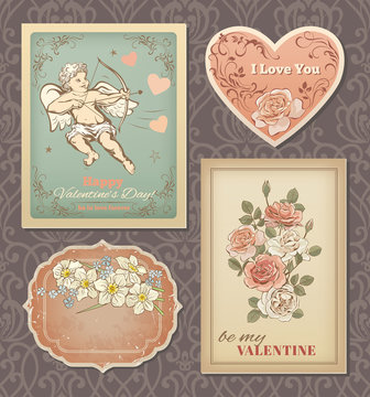 Valentine vintage cards collection. Vector