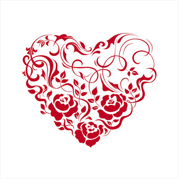 Floral heart shape on white. Vector