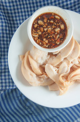 Sweet fish sauce ready to serve with  Santol fruit Thai traditio