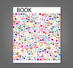 Cover report school background with media icons, vector illustra