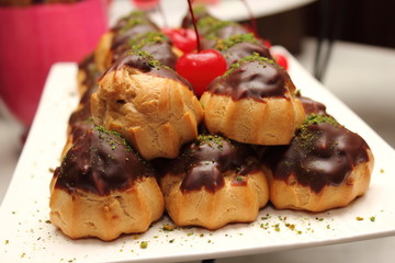 Eclair with chocolate sweet dessert