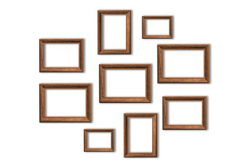 wood frame picture on isolated white background.