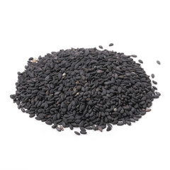 Black sesame seeds on white