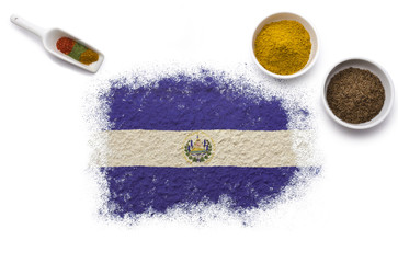 Spices forming the flag of El Salvador.(series)