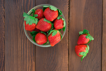 top view strawberries on wood