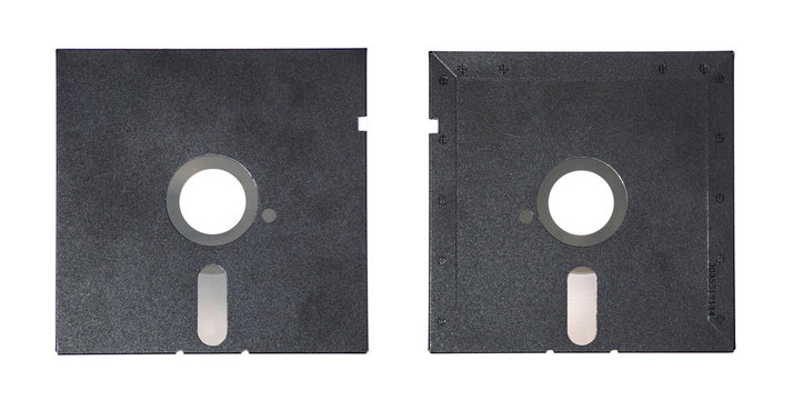 Magnetic floppy disk top view and back view.