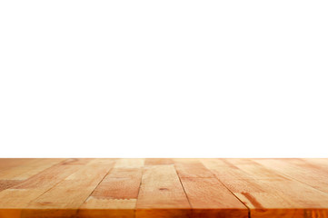 Wood table top on white background