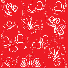 Seamless pattern with hearts and butterflies