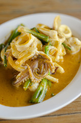 Stir fried squid with salted egg yolk