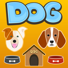 Dog, kennel, bowl, bone, set, vector illustration