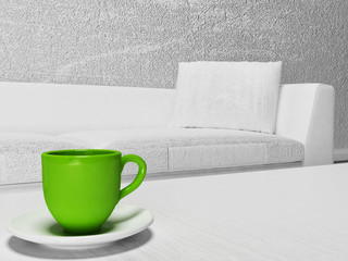 green cup on the table