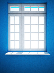 window on the blue wall,