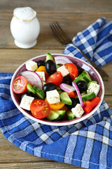 Delicious salad with fresh vegetables and feta