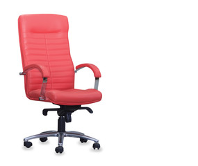Modern office chair from red leather. Isolated