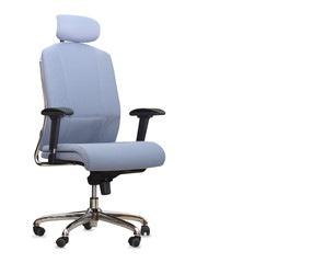 The blue cloth office chair isolated over white