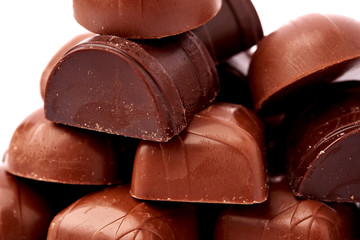 Dark chocolate on a white background