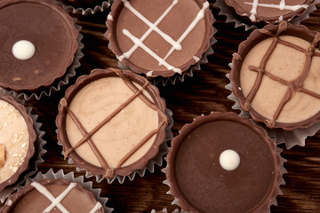 Dark chocolate on a wooden background