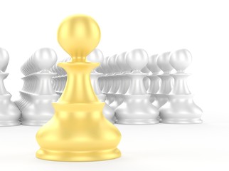 leadership concept gold pawn forward white pawns team group