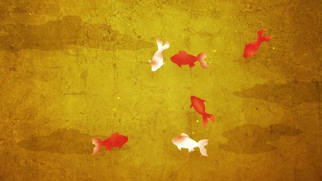 金屏風に金魚