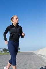 Fit blonde jogging on the pier