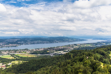 Naklejka na ściany i meble Panorama view of Zurich lake on Uetliberg