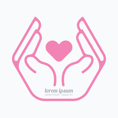Hand holding heart.logo design,safety care concept.