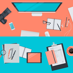 Set of flat design illustration concepts for workspace