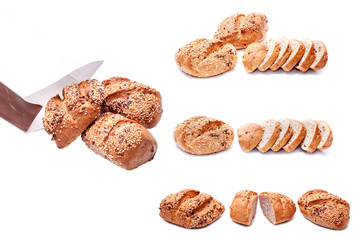 Bread and paper bags isolated on white background
