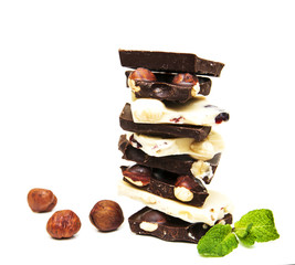 Dark and white chocolate with nuts