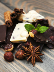 Dark and white chocolate with nuts