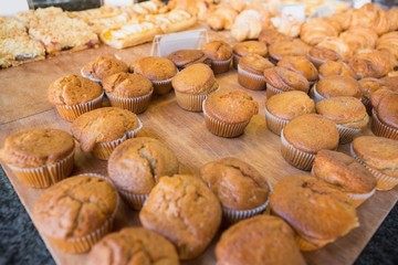 Close up of muffins on counter