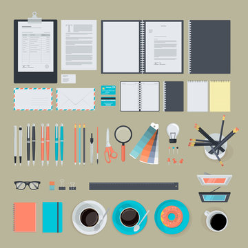 Set of flat design items for business, marketing, graphic design