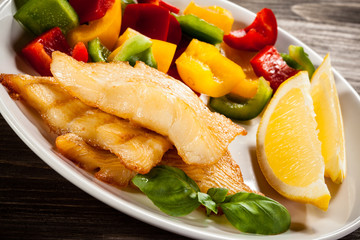 Fish dish - fried halibut and vegetables