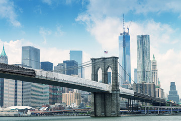 Fototapeta na wymiar Brooklyn Bridge with Manhattan on background