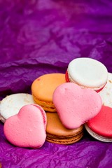 French colorful macarons with hearts