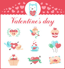 Cute set of icons for Valentines day, wedding, love and romantic