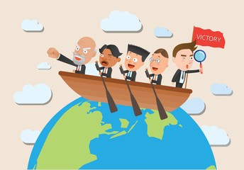 Business corporation team rowing concept flat character