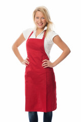 Frau mit roter Schürze