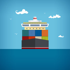 Obraz premium Cargo container ship, vector illustration