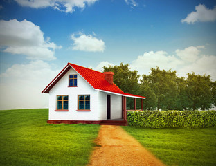 Fototapeta premium house on the green lawn