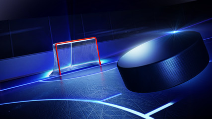 Hockey ice rink and goal - 76809461