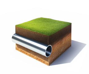 Section of ground with grass and steel pipe