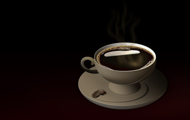 Coffee cup with a plate and two coffee beans on it