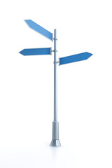 blue road sign on metal column