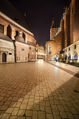 Fototapeta na wymiar Mariacki Square at Night in the Old Town of Krakow