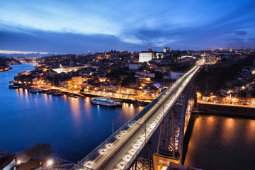 Fototapeta na wymiar City of Porto at Night in Portugal