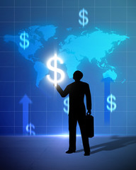 Light bulb success and world business person with dollar sign up © bas121