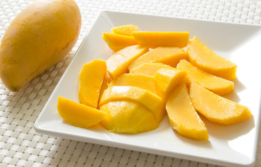 Mango slices on plate
