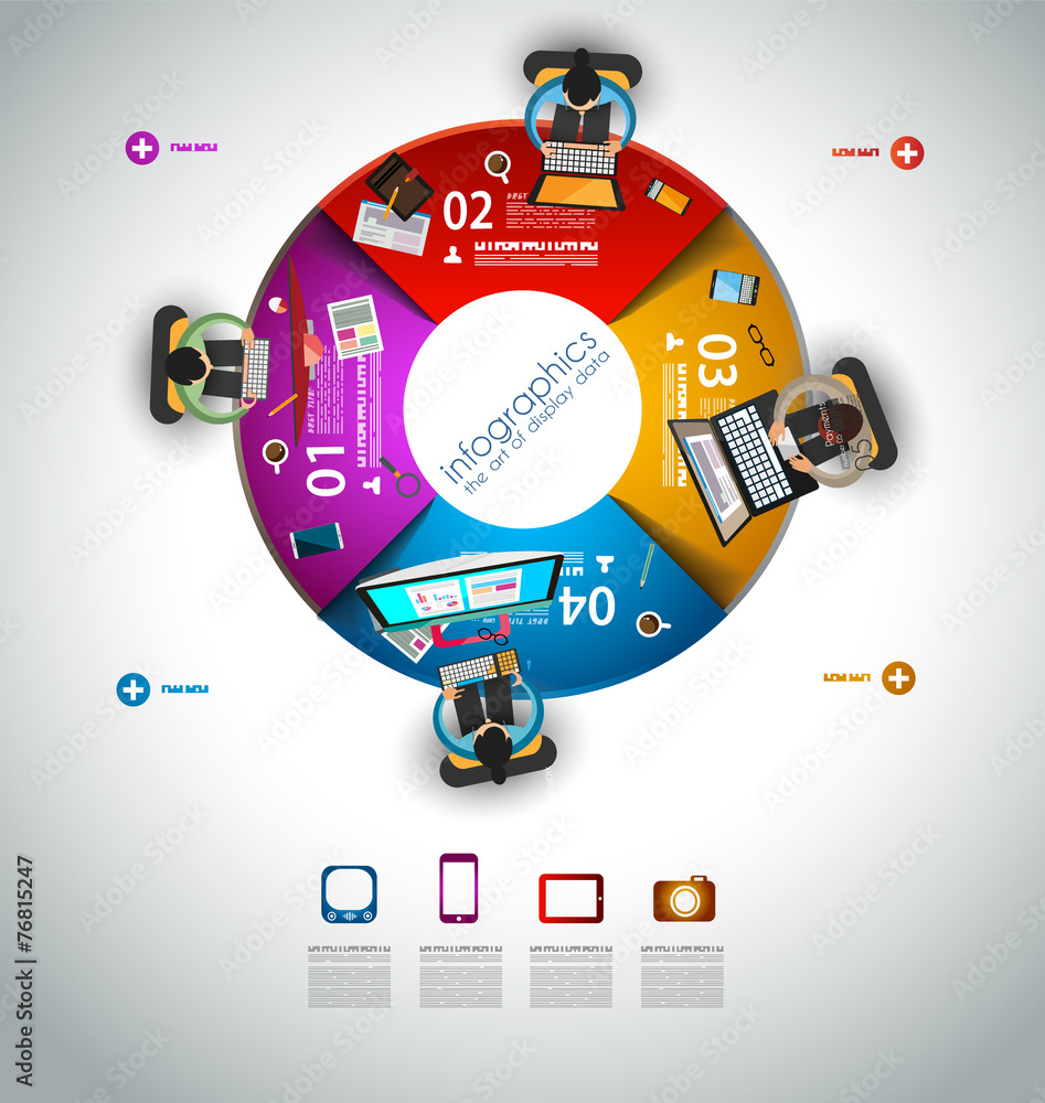 Poster infographic teamwork and brainstorming with flat style
