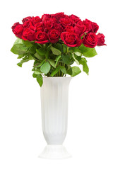 Bouquet from red roses in vase isolated on white background.
